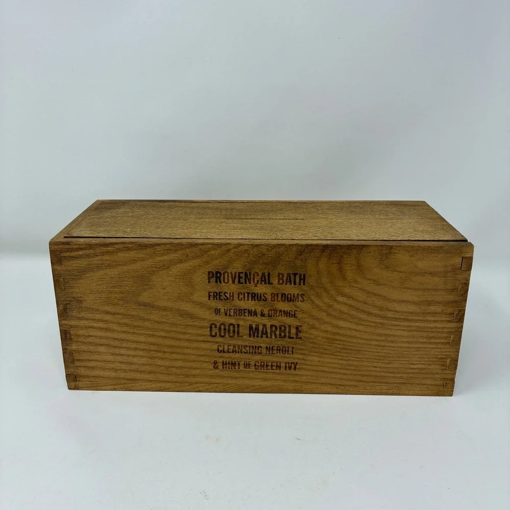 Restoration Hardware Provencal Bath Wooden Storage Box Sliding Lid Rustic Brown
